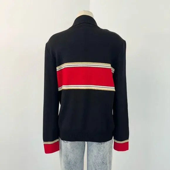 St. John Collection Collared Crest Pullover Sweater Black/Red Santana Knit M - Picture 7 of 14